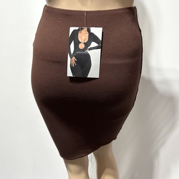 Naked Wardrobe Hourglass Mini Skirt Bodycon Pencil Chocolate Size S Small NWT - Picture 4 of 9